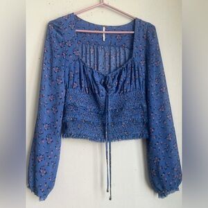 Free People Indigo Floral Blouse
